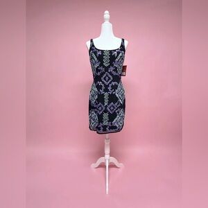 Elegant Shail K. Black and Purple Patterned Dress